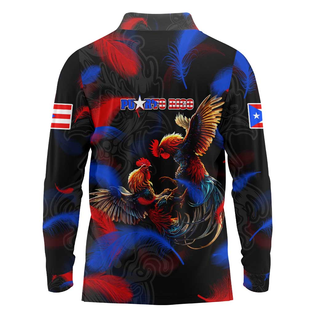 Puerto Rican Rooster Long Sleeve Polo Shirt Puerto Rico Pride and Power Spirit