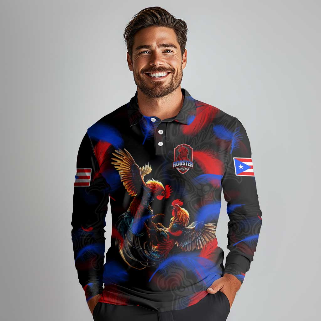 Puerto Rican Rooster Long Sleeve Polo Shirt Puerto Rico Pride and Power Spirit
