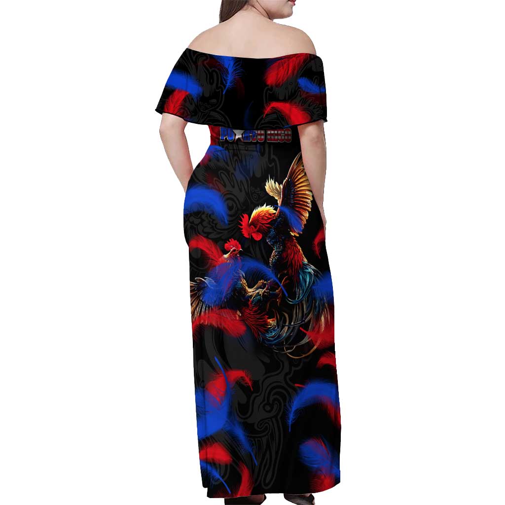 Puerto Rican Rooster Off Shoulder Maxi Dress Puerto Rico Pride and Power Spirit