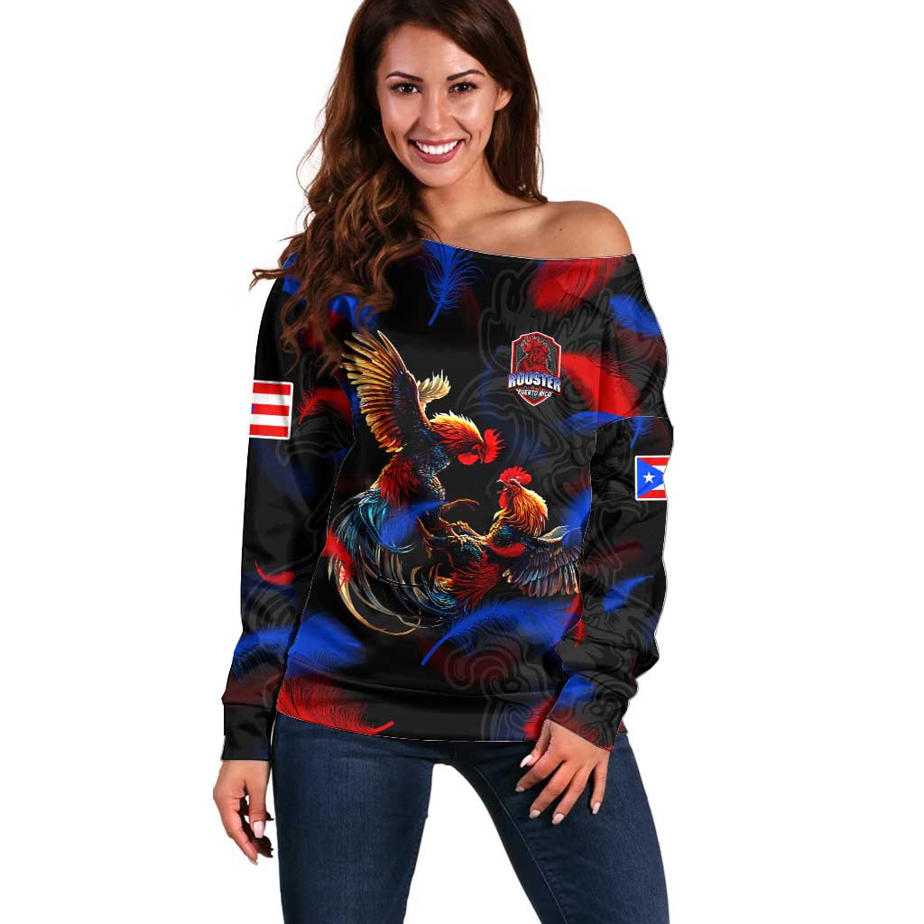 Puerto Rican Rooster Off Shoulder Sweater Puerto Rico Pride and Power Spirit
