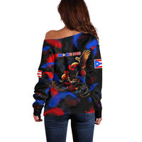 Puerto Rican Rooster Off Shoulder Sweater Puerto Rico Pride and Power Spirit