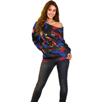 Puerto Rican Rooster Off Shoulder Sweater Puerto Rico Pride and Power Spirit