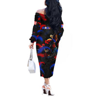 Puerto Rican Rooster Off The Shoulder Long Sleeve Dress Puerto Rico Pride and Power Spirit