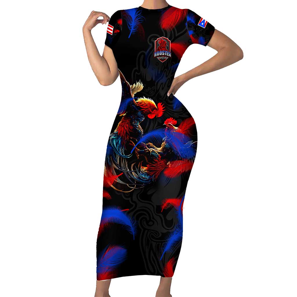 Puerto Rican Rooster Short Sleeve Bodycon Dress Puerto Rico Pride and Power Spirit