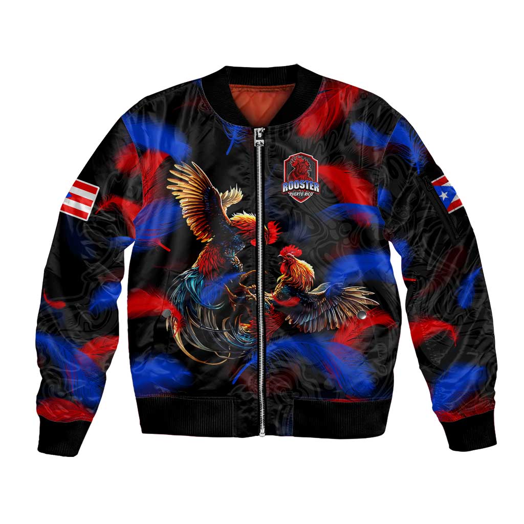 Puerto Rican Rooster Sleeve Zip Bomber Jacket Puerto Rico Pride and Power Spirit