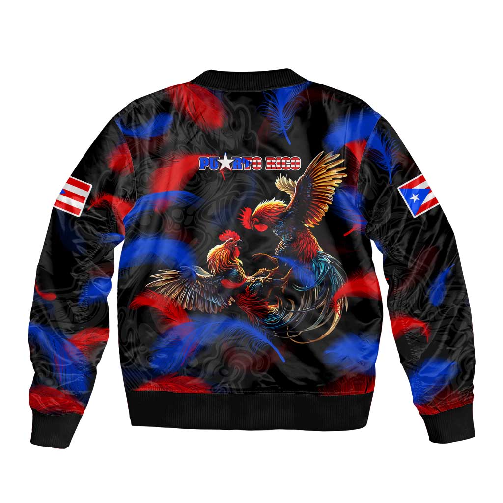 Puerto Rican Rooster Sleeve Zip Bomber Jacket Puerto Rico Pride and Power Spirit