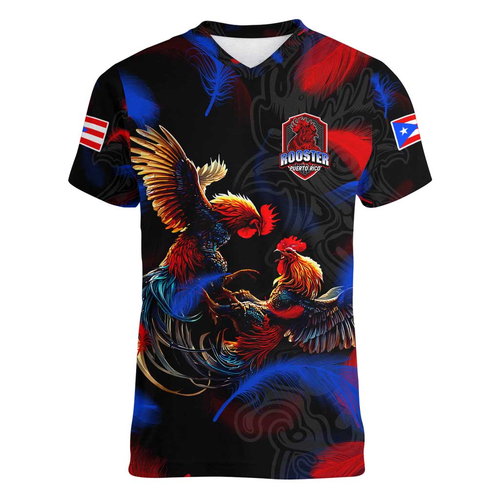 Puerto Rican Rooster Women V-Neck T-Shirt Puerto Rico Pride and Power Spirit