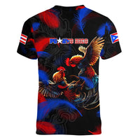 Puerto Rican Rooster Women V-Neck T-Shirt Puerto Rico Pride and Power Spirit