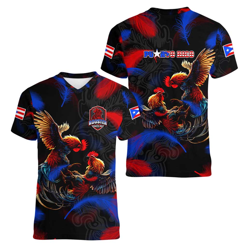 Puerto Rican Rooster Women V-Neck T-Shirt Puerto Rico Pride and Power Spirit