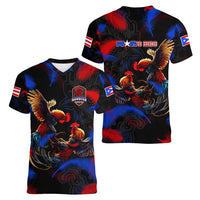 Puerto Rican Rooster Women V-Neck T-Shirt Puerto Rico Pride and Power Spirit