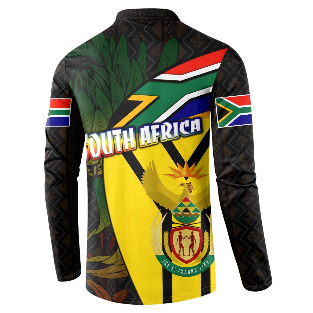 South Africa Coat Of Arms Button Sweatshirt Protea Unity Heritage