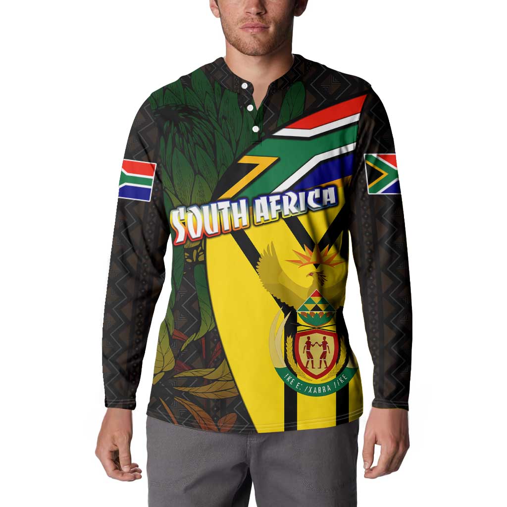 South Africa Coat Of Arms Button Sweatshirt Protea Unity Heritage