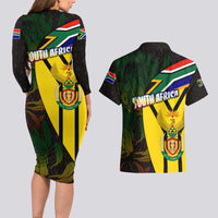 South Africa Coat Of Arms Couples Matching Long Sleeve Bodycon Dress and Hawaiian Shirt Protea Unity Heritage