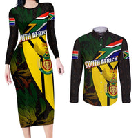 South Africa Coat Of Arms Couples Matching Long Sleeve Bodycon Dress and Long Sleeve Button Shirt Protea Unity Heritage