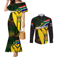 South Africa Coat Of Arms Couples Matching Mermaid Dress and Long Sleeve Button Shirt Protea Unity Heritage