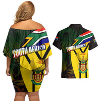 South Africa Coat Of Arms Couples Matching Off Shoulder Short Dress and Hawaiian Shirt Protea Unity Heritage