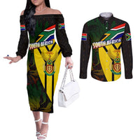 South Africa Coat Of Arms Couples Matching Off The Shoulder Long Sleeve Dress and Long Sleeve Button Shirt Protea Unity Heritage