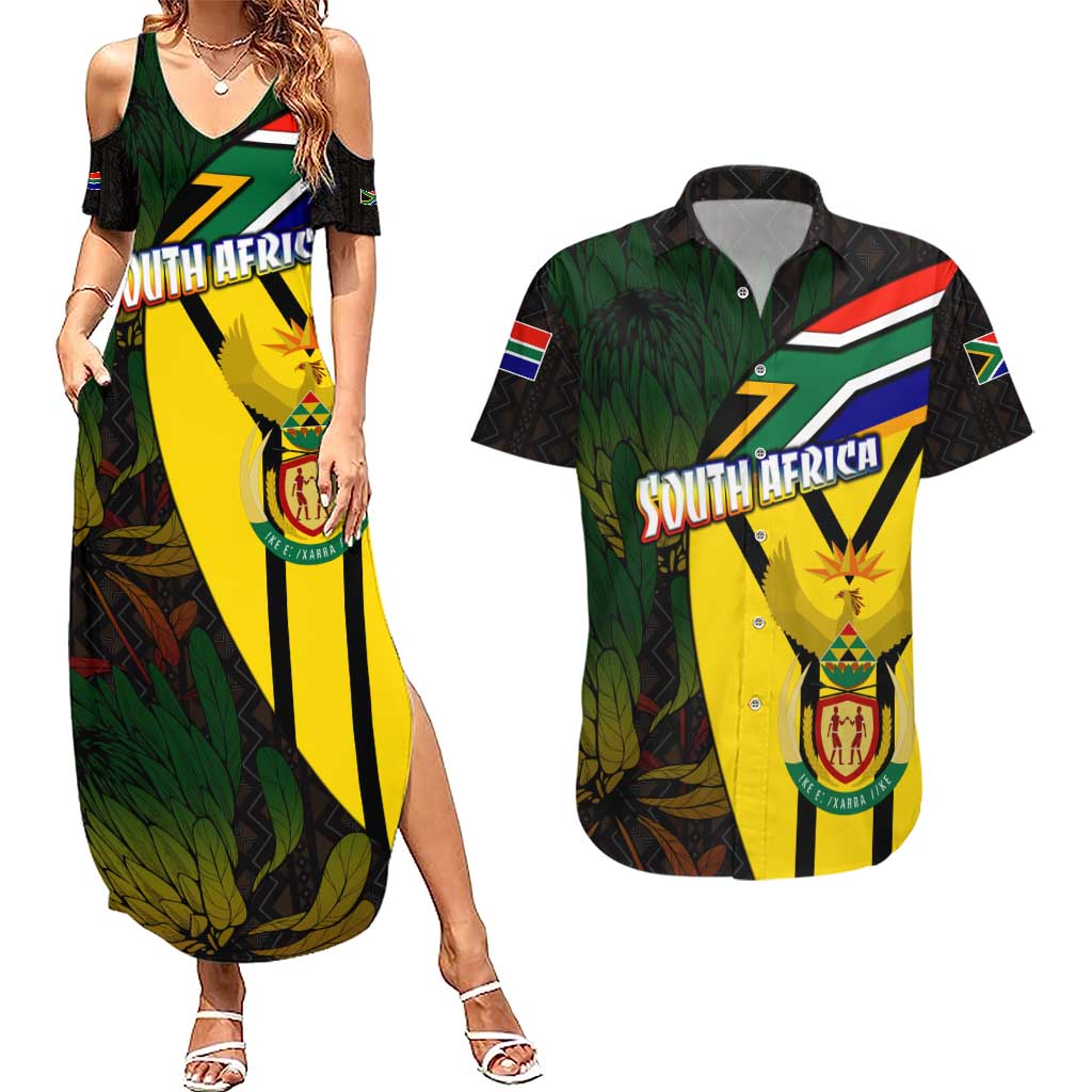 South Africa Coat Of Arms Couples Matching Summer Maxi Dress and Hawaiian Shirt Protea Unity Heritage