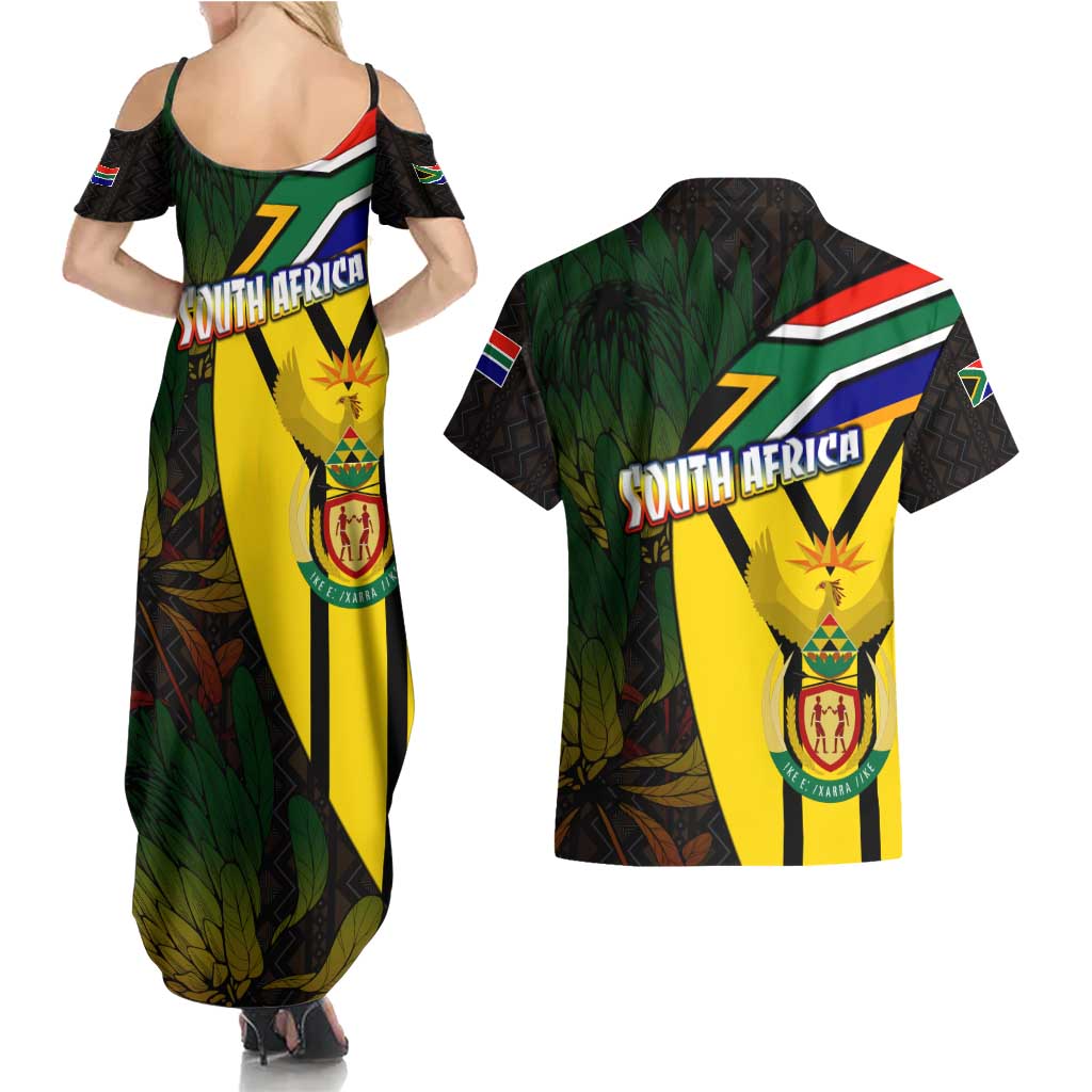 South Africa Coat Of Arms Couples Matching Summer Maxi Dress and Hawaiian Shirt Protea Unity Heritage