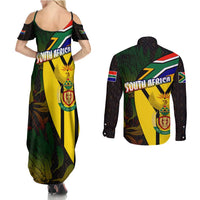 South Africa Coat Of Arms Couples Matching Summer Maxi Dress and Long Sleeve Button Shirt Protea Unity Heritage