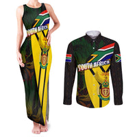 South Africa Coat Of Arms Couples Matching Tank Maxi Dress and Long Sleeve Button Shirt Protea Unity Heritage
