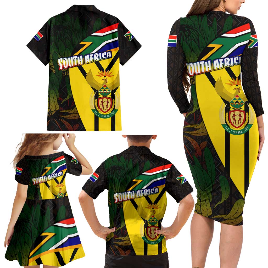 South Africa Coat Of Arms Family Matching Long Sleeve Bodycon Dress and Hawaiian Shirt Protea Unity Heritage