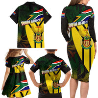South Africa Coat Of Arms Family Matching Long Sleeve Bodycon Dress and Hawaiian Shirt Protea Unity Heritage