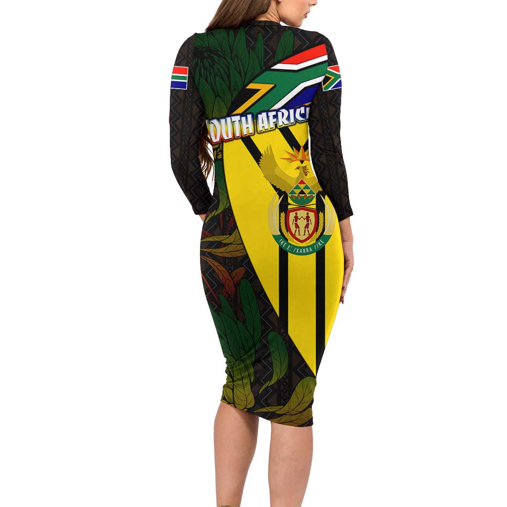 South Africa Coat Of Arms Family Matching Long Sleeve Bodycon Dress and Hawaiian Shirt Protea Unity Heritage