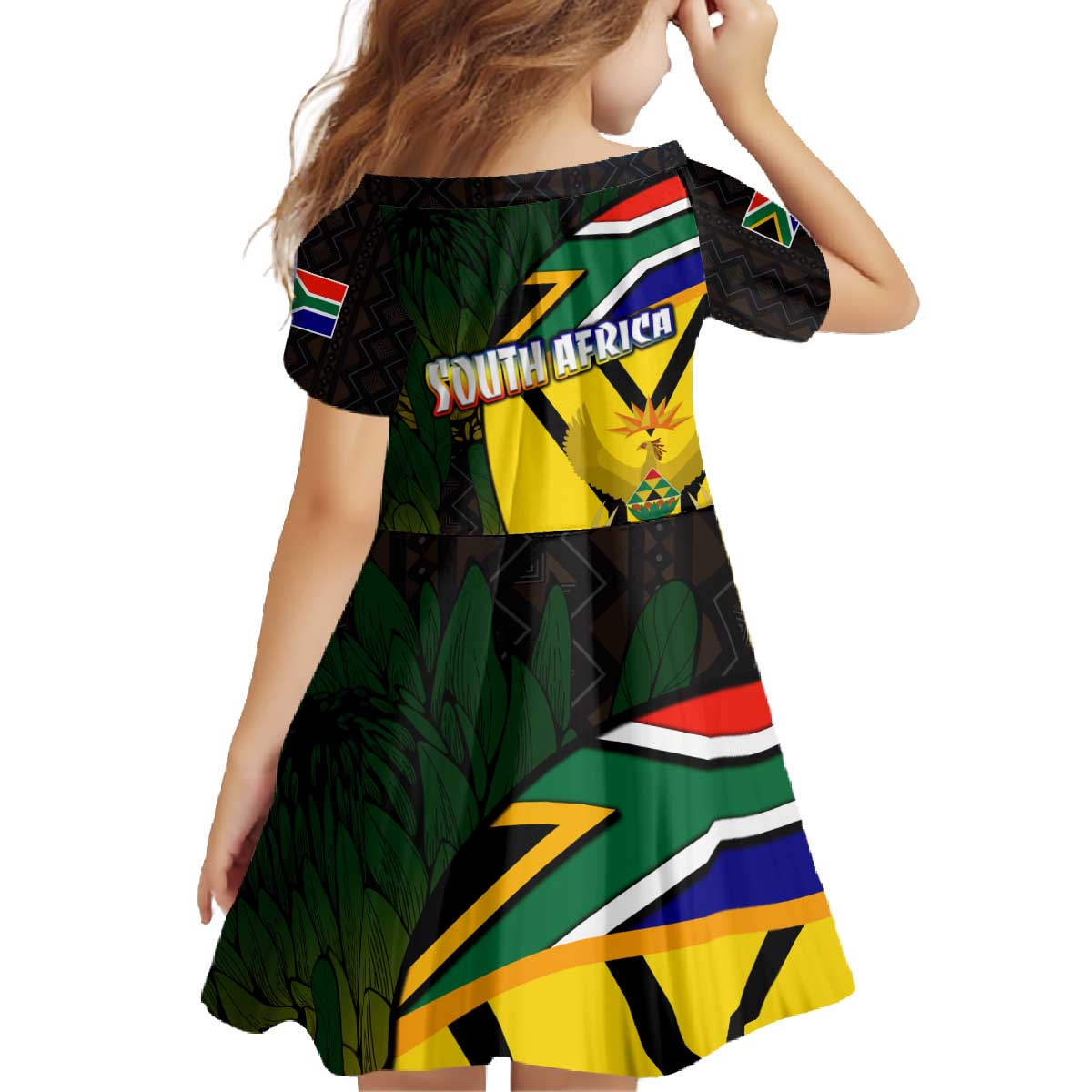 South Africa Coat Of Arms Family Matching Off The Shoulder Long Sleeve Dress and Hawaiian Shirt Protea Unity Heritage