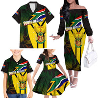 South Africa Coat Of Arms Family Matching Off The Shoulder Long Sleeve Dress and Hawaiian Shirt Protea Unity Heritage