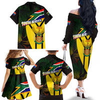 South Africa Coat Of Arms Family Matching Off The Shoulder Long Sleeve Dress and Hawaiian Shirt Protea Unity Heritage