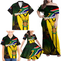 South Africa Coat Of Arms Family Matching Off Shoulder Maxi Dress and Hawaiian Shirt Protea Unity Heritage