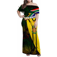 South Africa Coat Of Arms Family Matching Off Shoulder Maxi Dress and Hawaiian Shirt Protea Unity Heritage