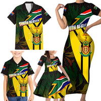 South Africa Coat Of Arms Family Matching Short Sleeve Bodycon Dress and Hawaiian Shirt Protea Unity Heritage