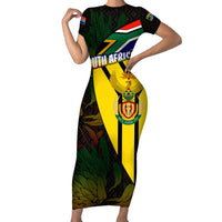 South Africa Coat Of Arms Family Matching Short Sleeve Bodycon Dress and Hawaiian Shirt Protea Unity Heritage