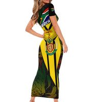 South Africa Coat Of Arms Family Matching Short Sleeve Bodycon Dress and Hawaiian Shirt Protea Unity Heritage
