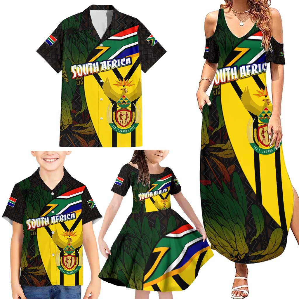 South Africa Coat Of Arms Family Matching Summer Maxi Dress and Hawaiian Shirt Protea Unity Heritage