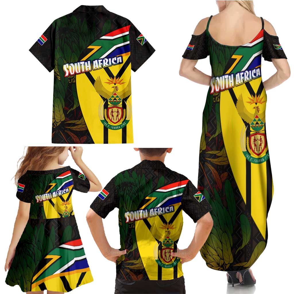 South Africa Coat Of Arms Family Matching Summer Maxi Dress and Hawaiian Shirt Protea Unity Heritage