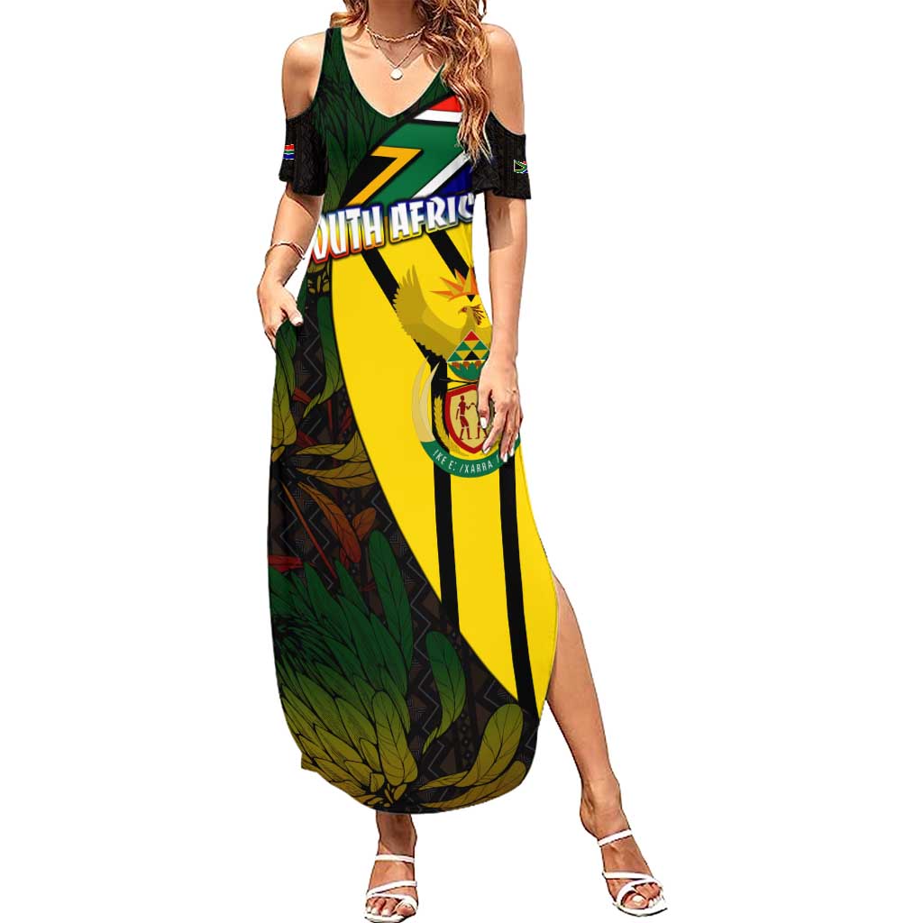 South Africa Coat Of Arms Family Matching Summer Maxi Dress and Hawaiian Shirt Protea Unity Heritage