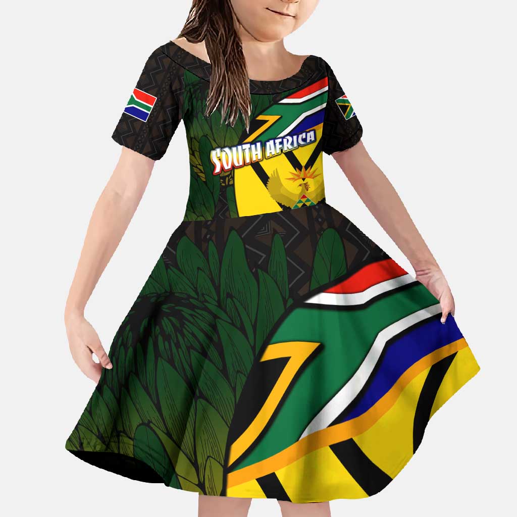 South Africa Coat Of Arms Family Matching Tank Maxi Dress and Hawaiian Shirt Protea Unity Heritage