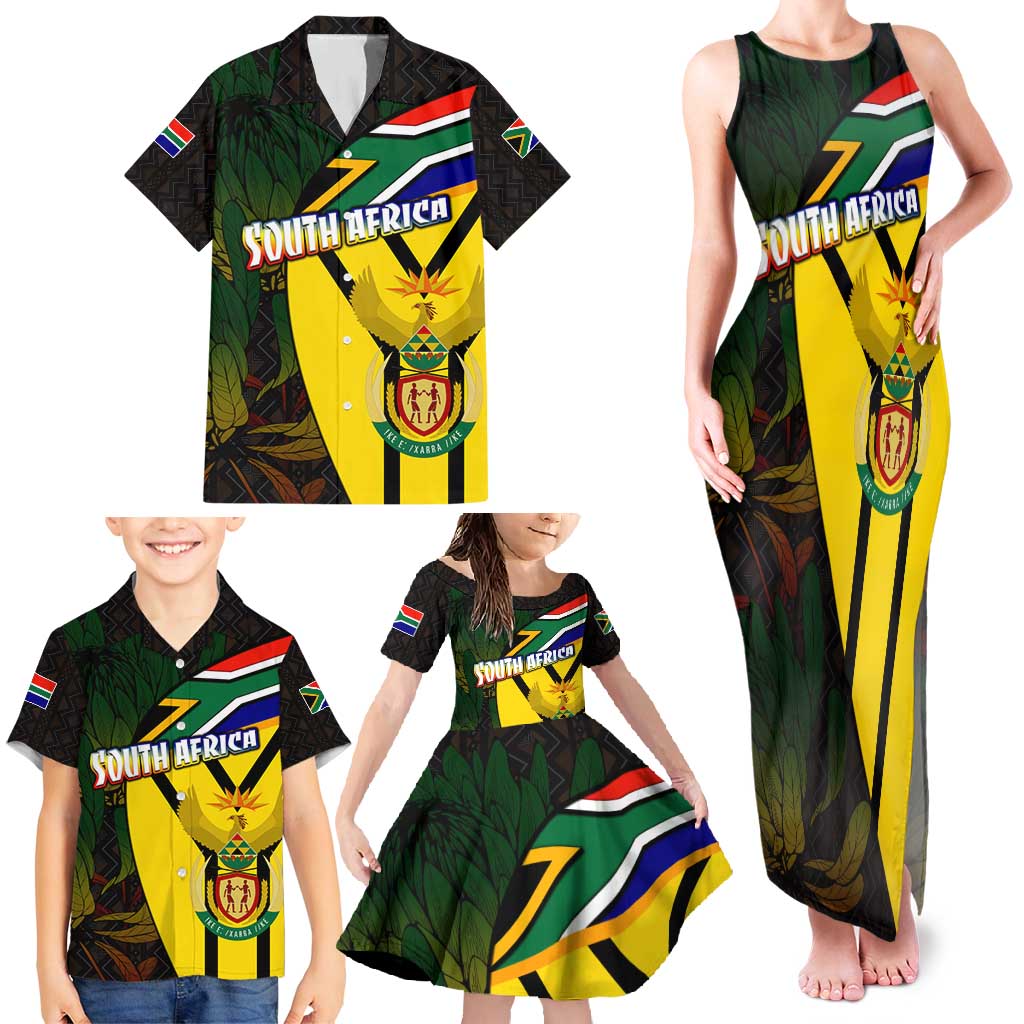 South Africa Coat Of Arms Family Matching Tank Maxi Dress and Hawaiian Shirt Protea Unity Heritage