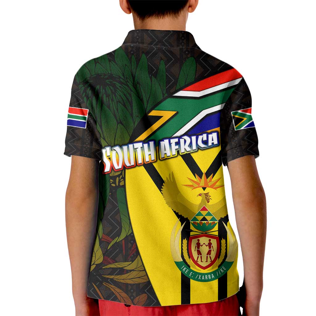 South Africa Coat Of Arms Kid Polo Shirt Protea Unity Heritage