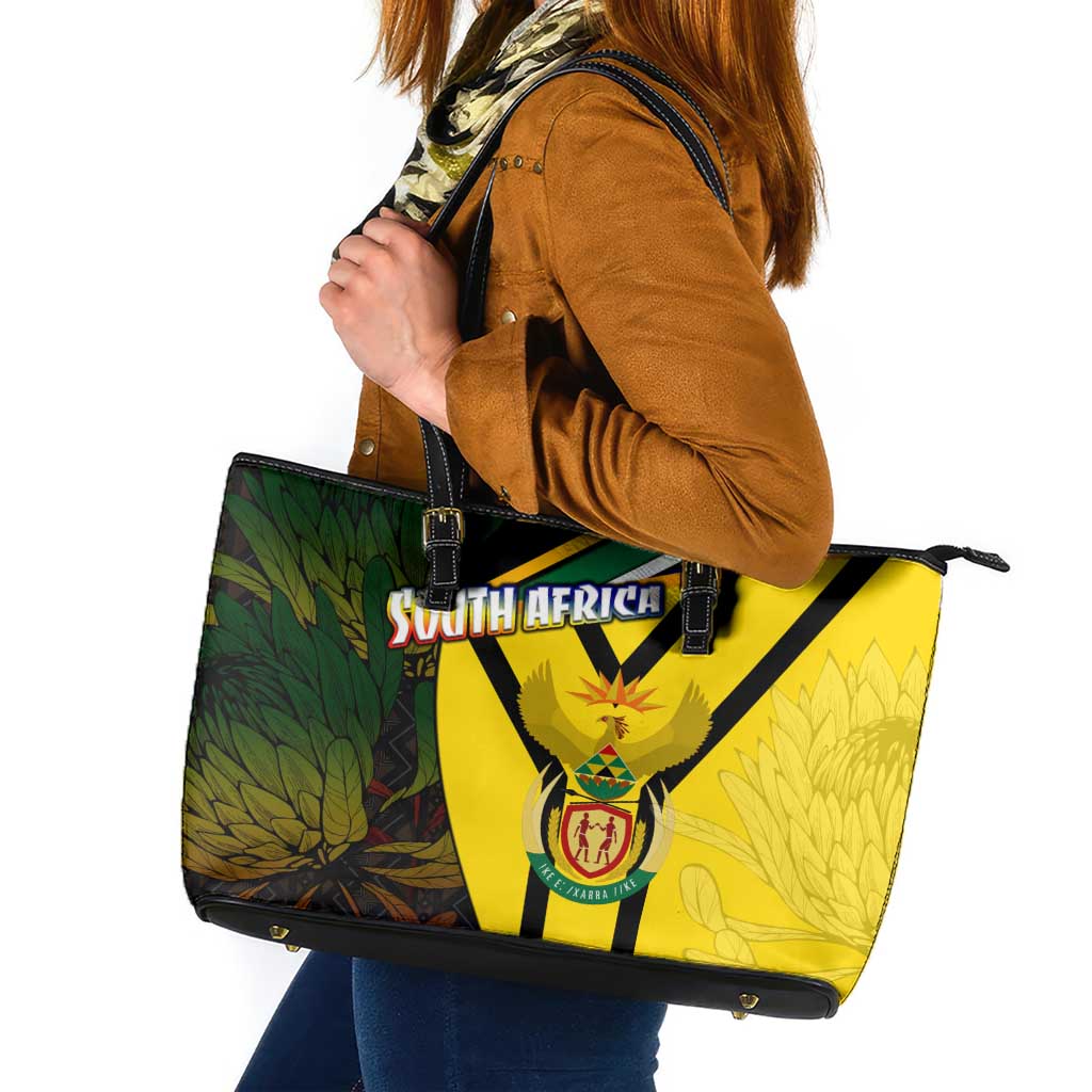South Africa Coat Of Arms Leather Tote Bag Protea Unity Heritage