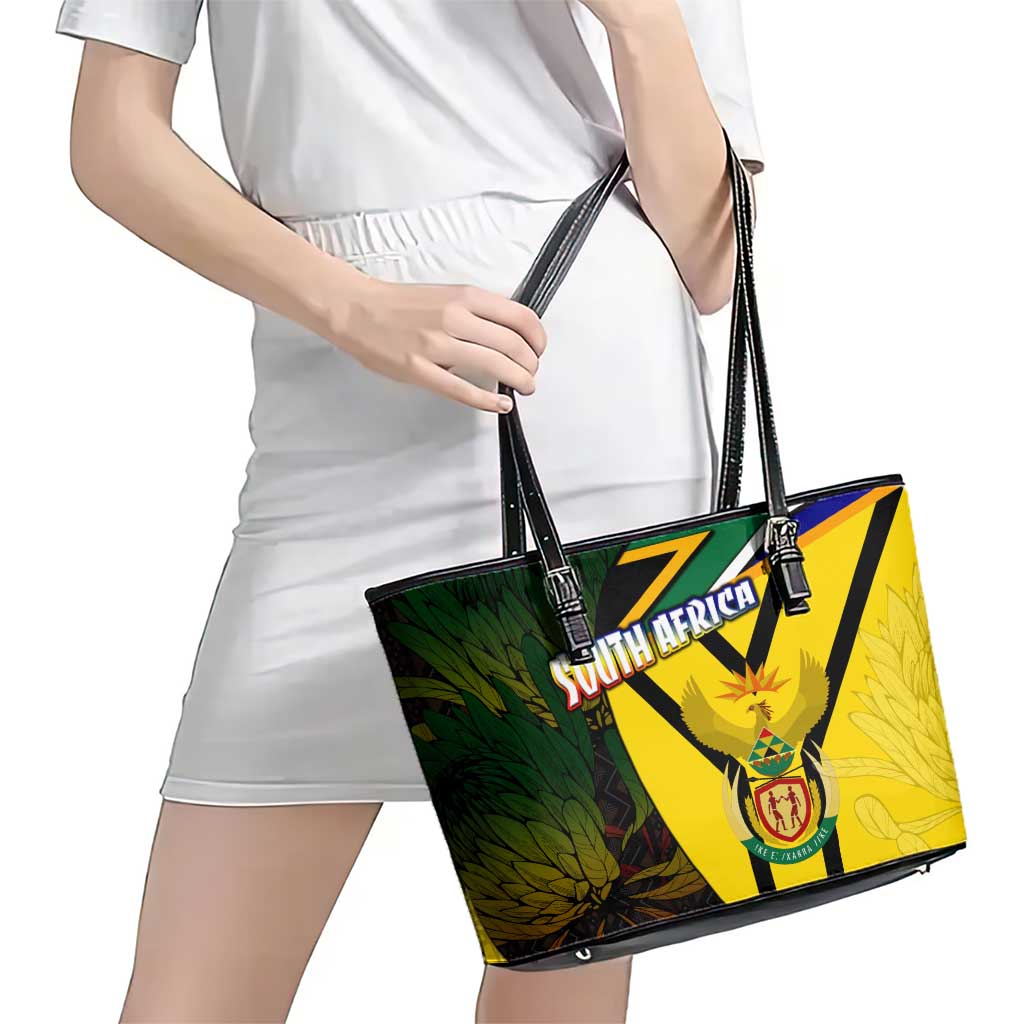 South Africa Coat Of Arms Leather Tote Bag Protea Unity Heritage