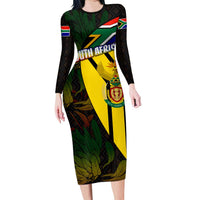 South Africa Coat Of Arms Long Sleeve Bodycon Dress Protea Unity Heritage