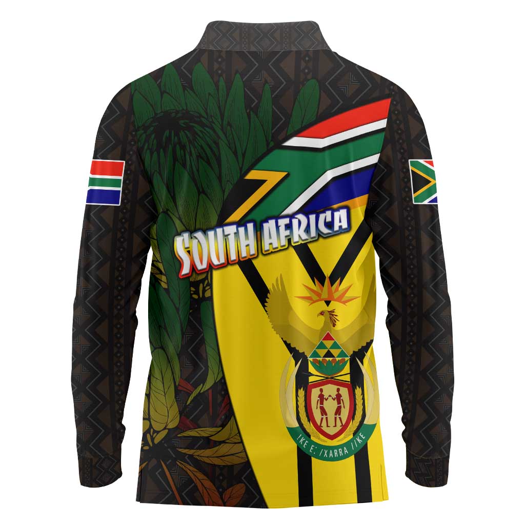 South Africa Coat Of Arms Long Sleeve Polo Shirt Protea Unity Heritage