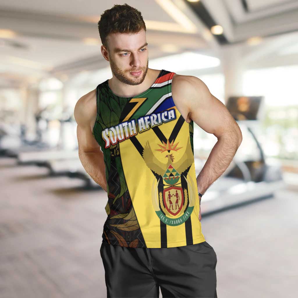 South Africa Coat Of Arms Men Tank Top Protea Unity Heritage