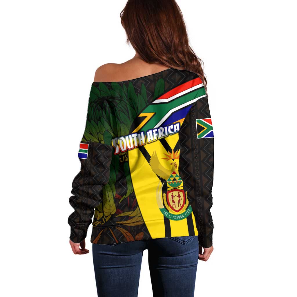 South Africa Coat Of Arms Off Shoulder Sweater Protea Unity Heritage