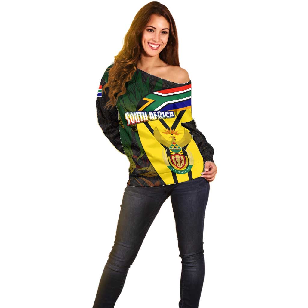 South Africa Coat Of Arms Off Shoulder Sweater Protea Unity Heritage
