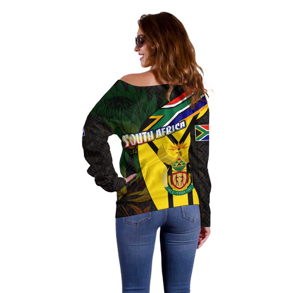 South Africa Coat Of Arms Off Shoulder Sweater Protea Unity Heritage
